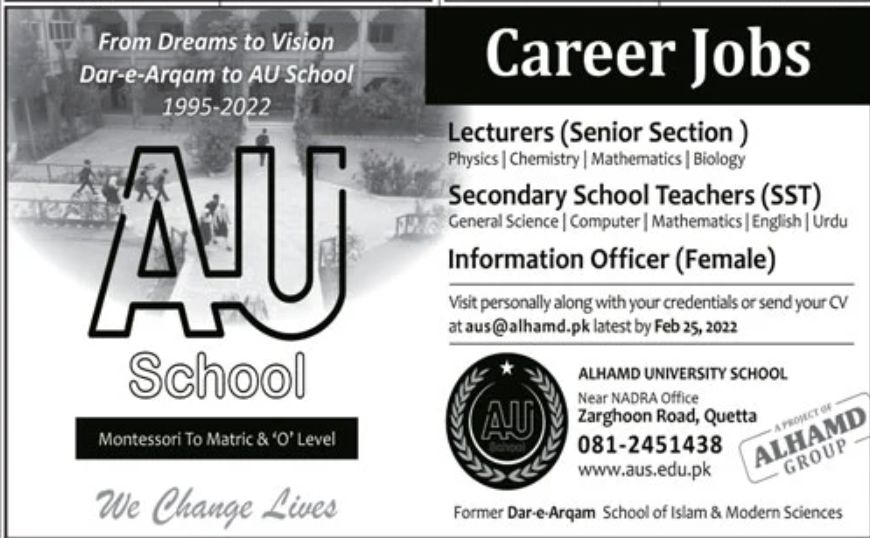 Alhamd University School Jobs February 2022