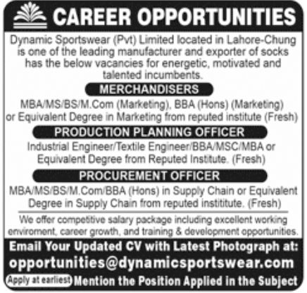 Dynamic Sportswear Pvt Limited Jobs February 2022