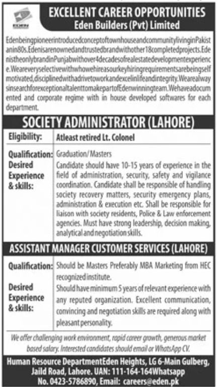 Eden Builders Pvt Limited Jobs February 2022