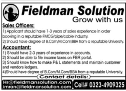 Fieldman Solutions Jobs February 2022