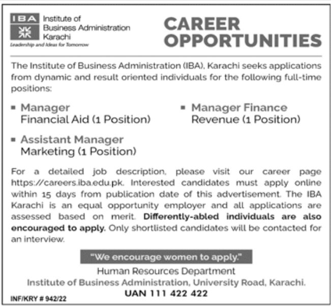 Institute of Business Administration Karachi Jobs February 2022