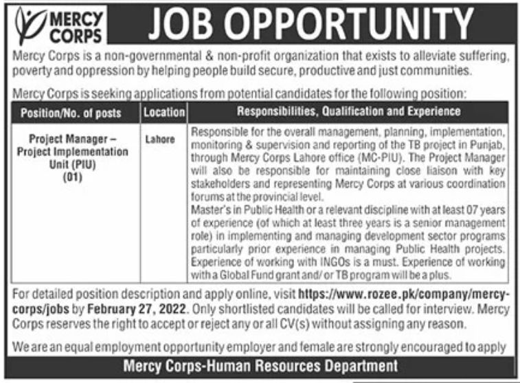 Mercy Corps Non-Governmental & Non-Profit Organization Jobs February 2022