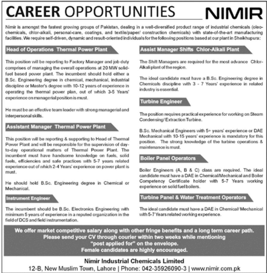 NIMIR Industrial Chemicals Limited Jobs February 2022