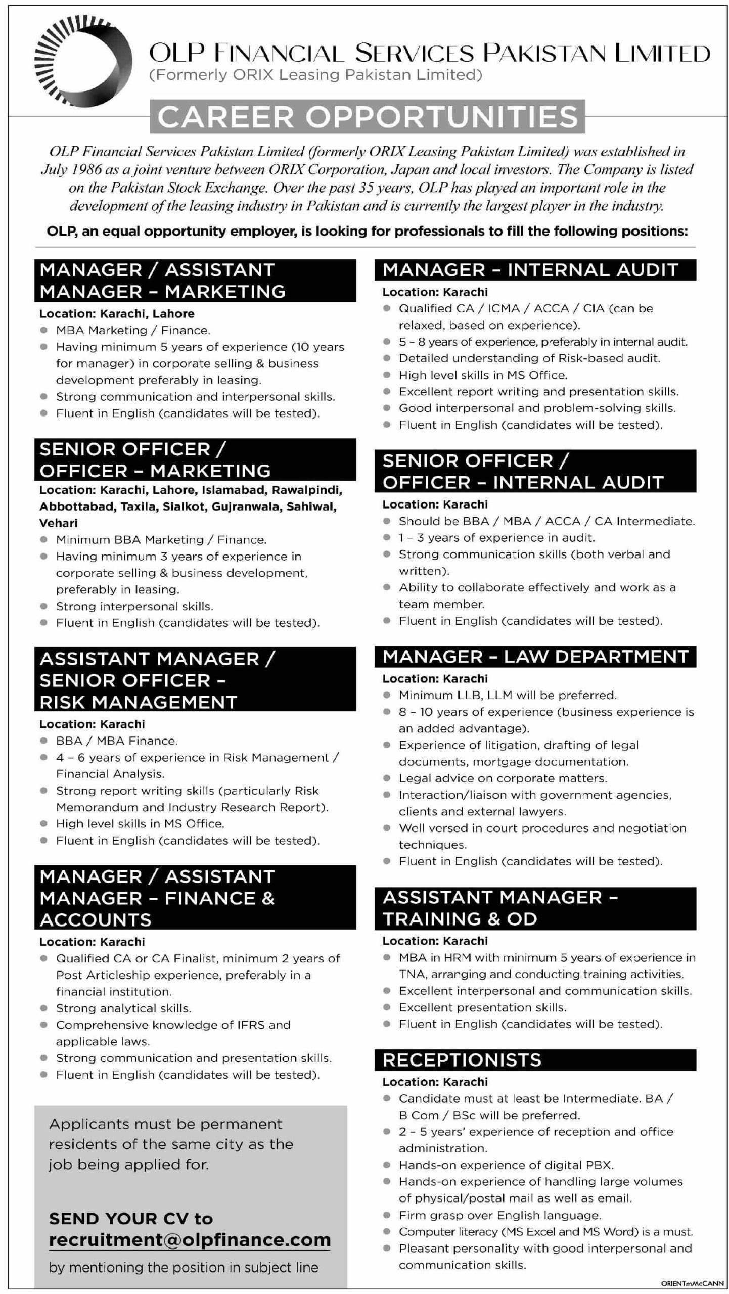 OLP Financial Services Pakistan Limited Jobs February 2022