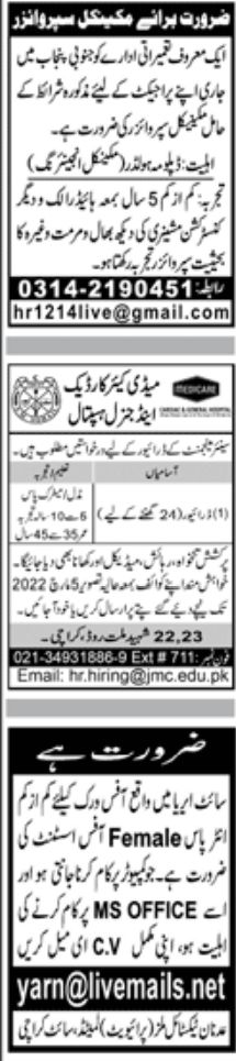 Private Sector Jang Newspaper Jobs 20 February 2022