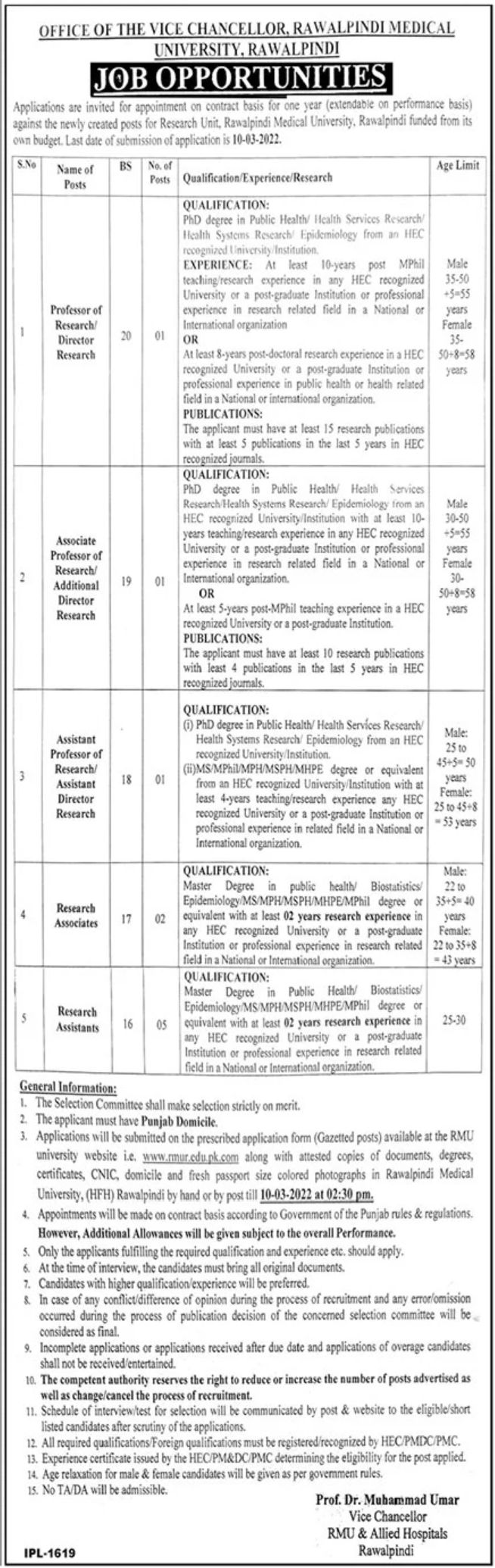 Rawalpindi Medical University Rawalpindi Jobs February 2022