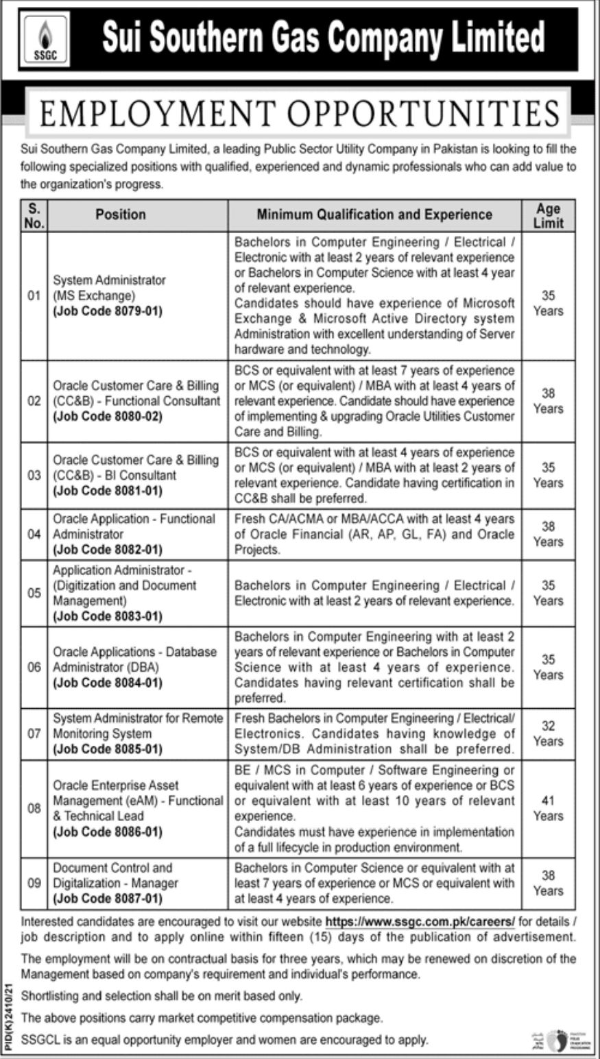 Sui Southern Gas Company Limited Jobs February 2022