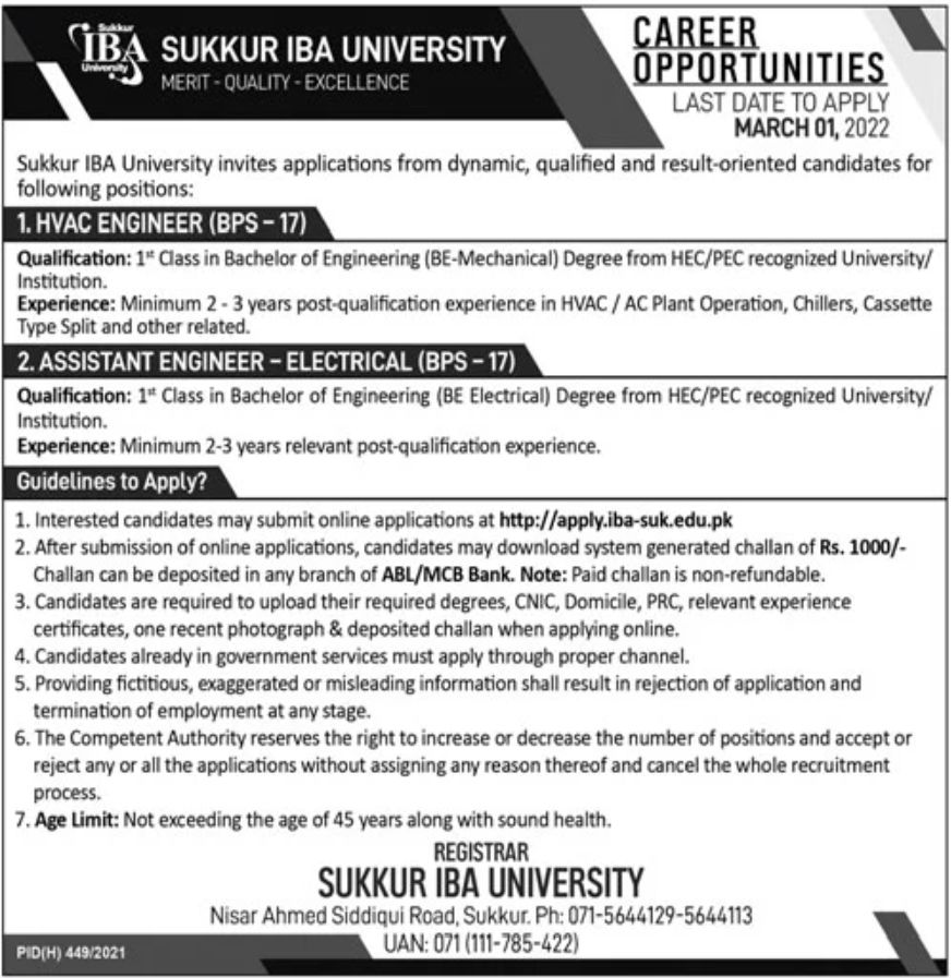 Sukkur IBA University Jobs February 2022
