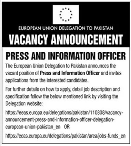 The European Union Delegation to Pakistan Jobs February 2022