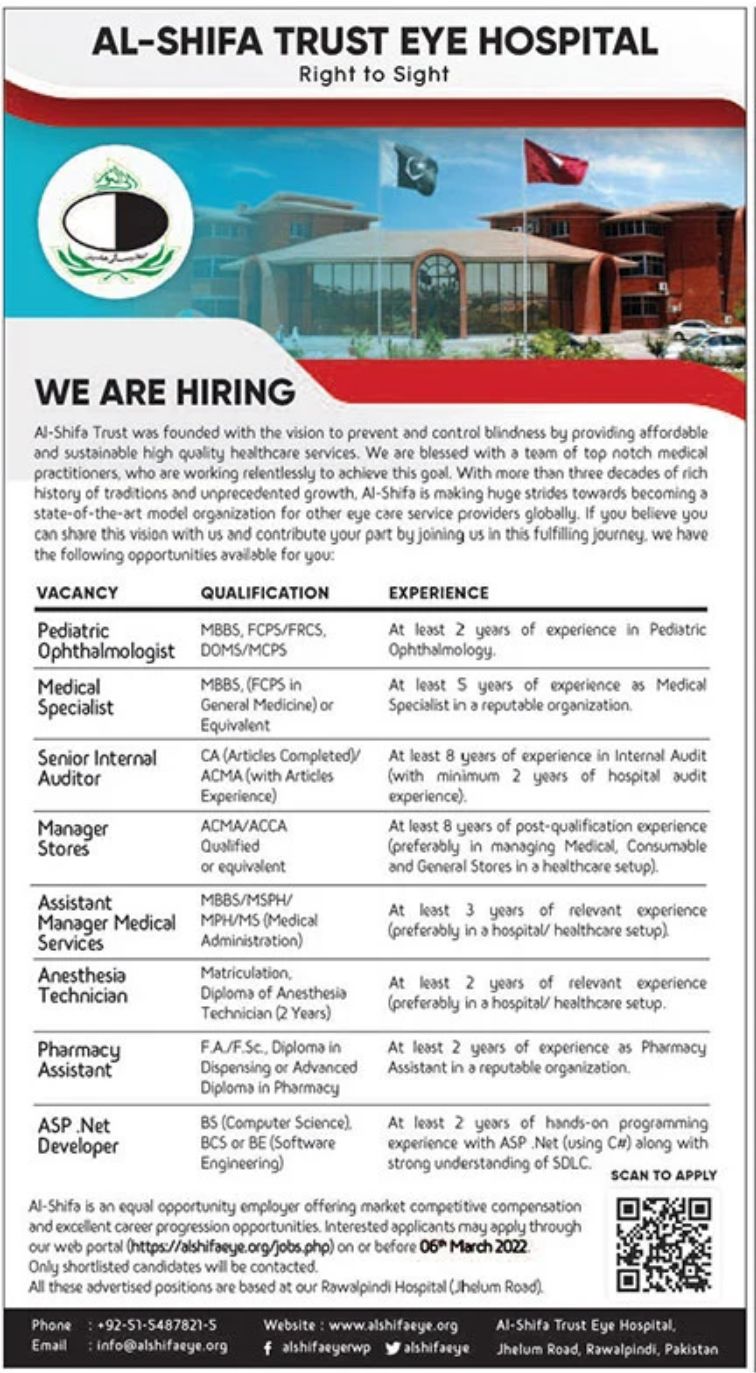 Al-Shifa Trust Eye Hospital Jobs February 2022