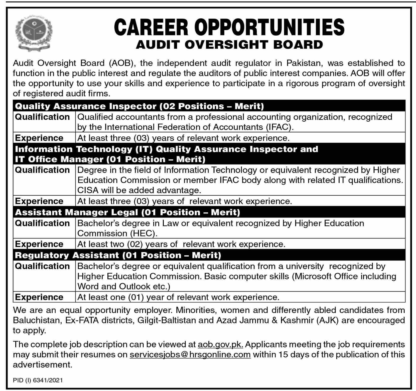 Audit Oversight Board AOB Jobs March 2022