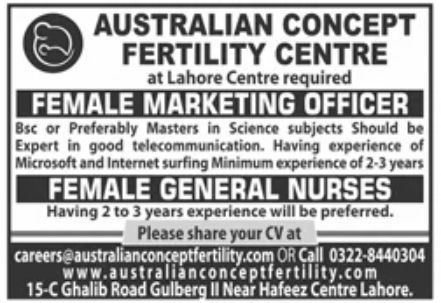 Australian Concept Fertility centre Jobs March 2022
