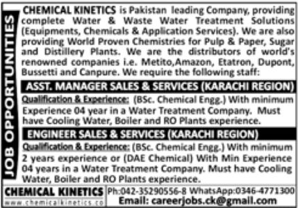 Chemical Kinetics Pakistan Leading Company Jobs March 2022