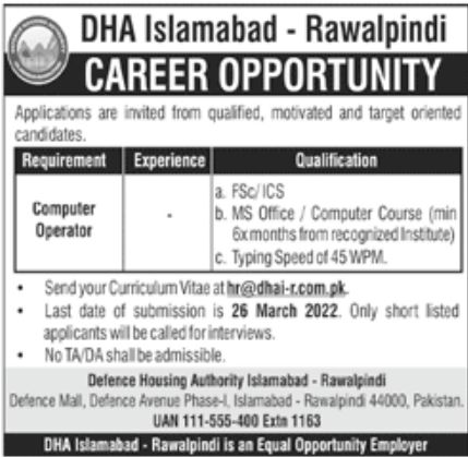 DHA Islamabad Jobs March 2022