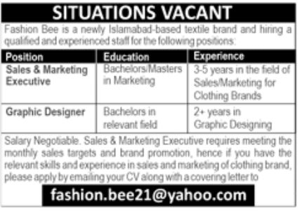 Fashion Bee Islamabad Jobs March 2022