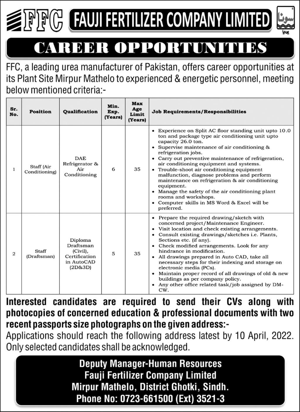 Fauji Fertilizer Company Limited FFC Jobs March 2022