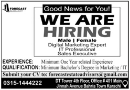Forecast Karachi Jobs March 2022