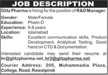 Glitz Pharma Jobs March 2022