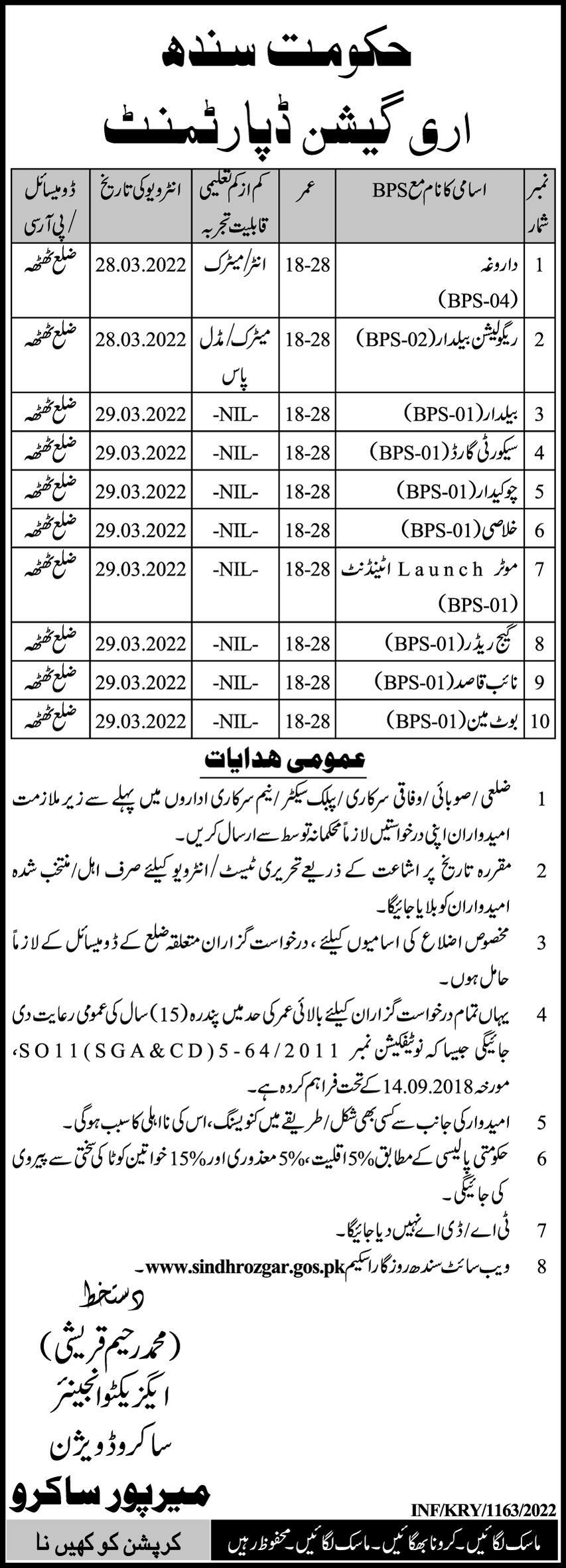 Government of Sindh Irrigation Department Jobs February 2022
