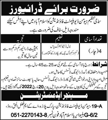 Human Development Foundation Islamabad Jobs March 2022
