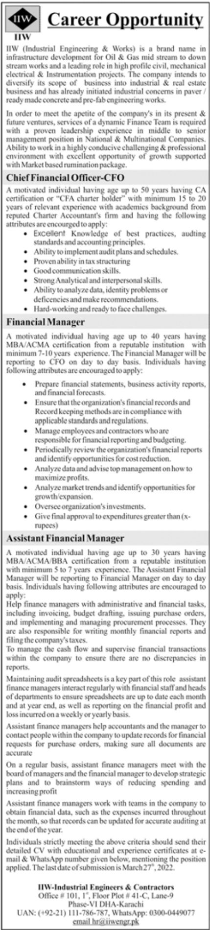IIW Industrial Engineering & Works Jobs March 2022