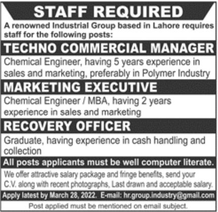 Industrial Group Lahore Jobs March 2022