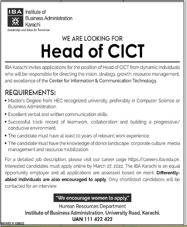 Institute of Business Administration Karachi IBA Jobs March 2022