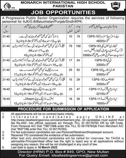 Monarch International High School Pakistan Jobs February 2022