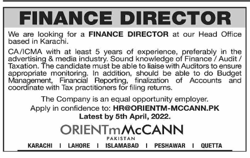 Orient m Mccann Pakistan Jobs March 2022