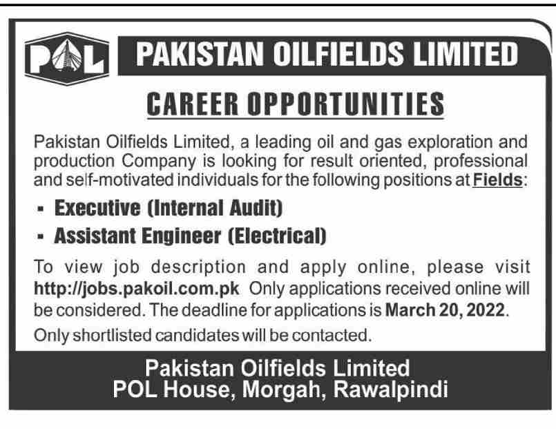 Pakistan Oilfields Limited POL Jobs March 2022