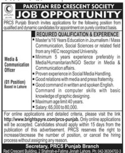 Pakistan Red Crescent Society Jobs February 2022