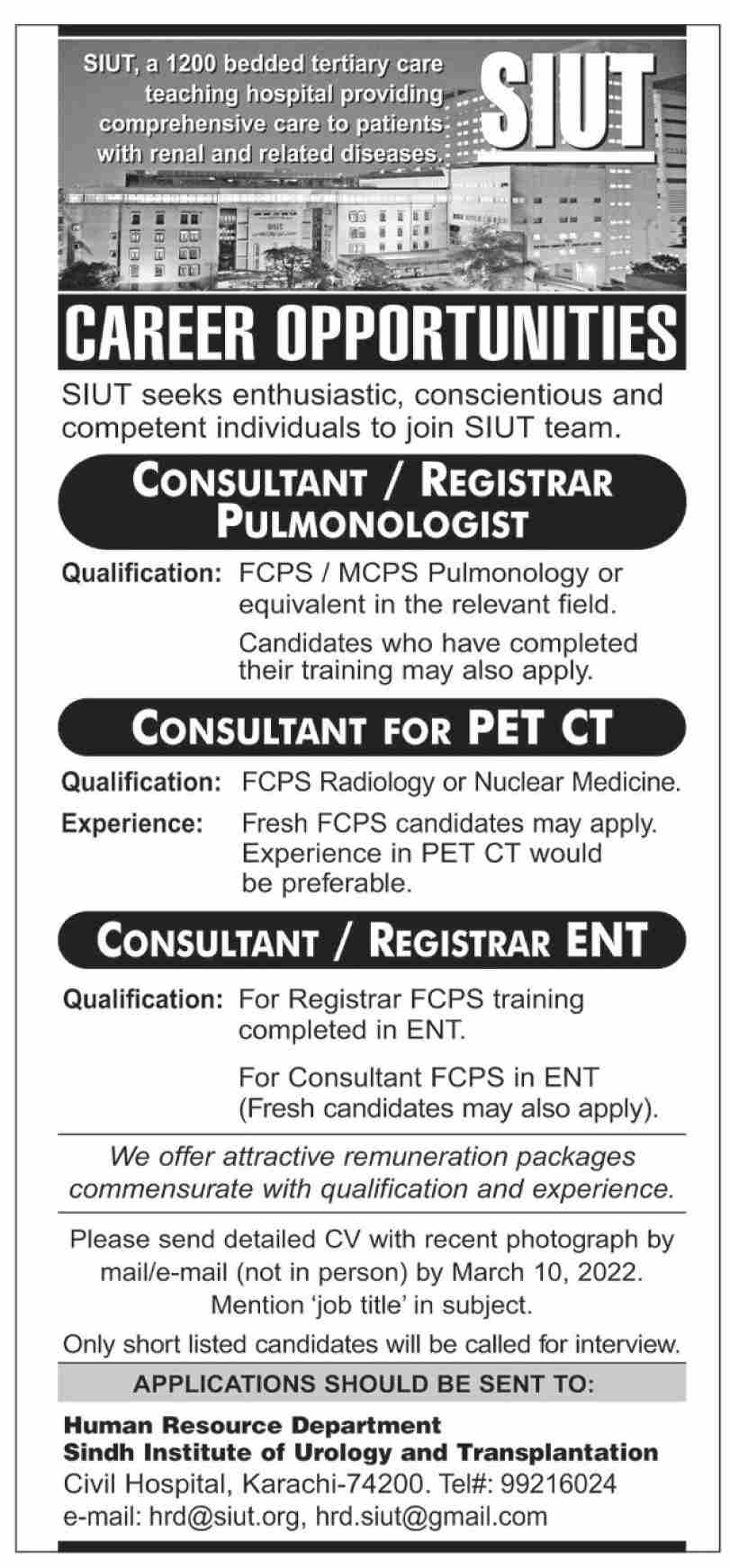 SIUT Sindh Institute of Urology and Transplantation Jobs February 2022
