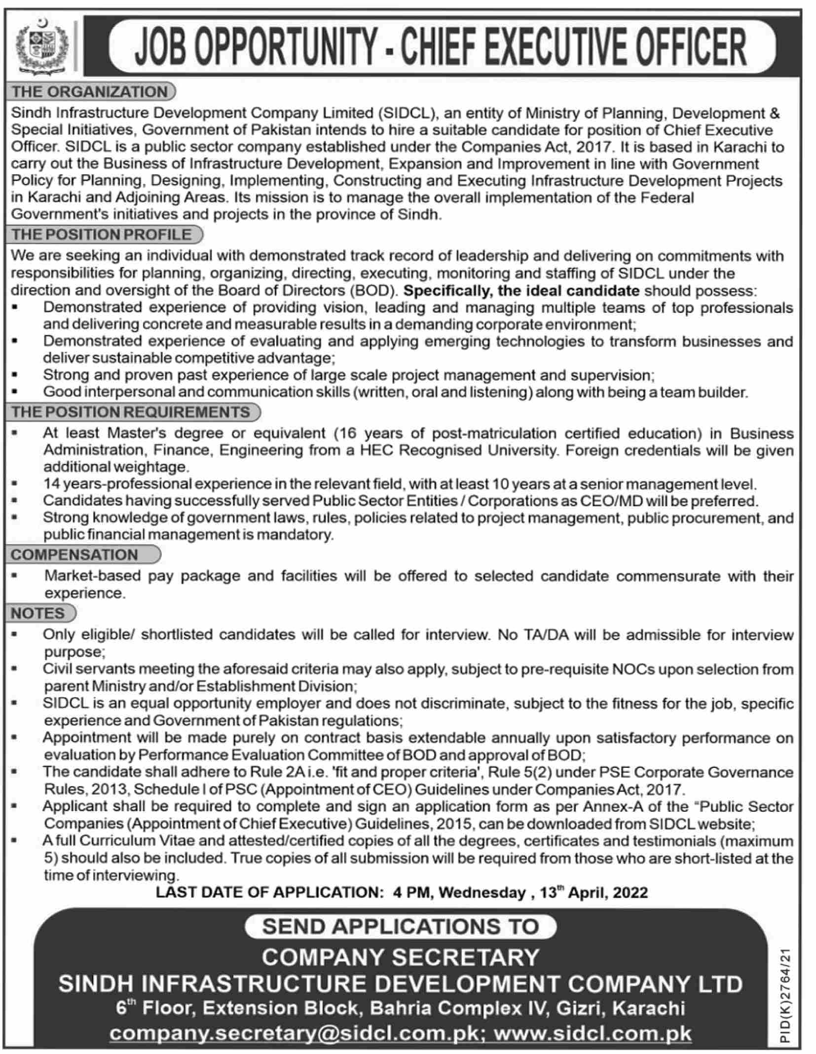 Sindh Infrastructure Development Company Ltd SIDCL Jobs March 2022