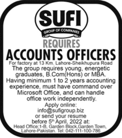 Sufi Group of Companies Jobs March 2022