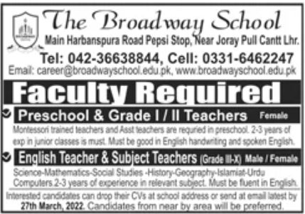 The Broadway School Jobs March 2022