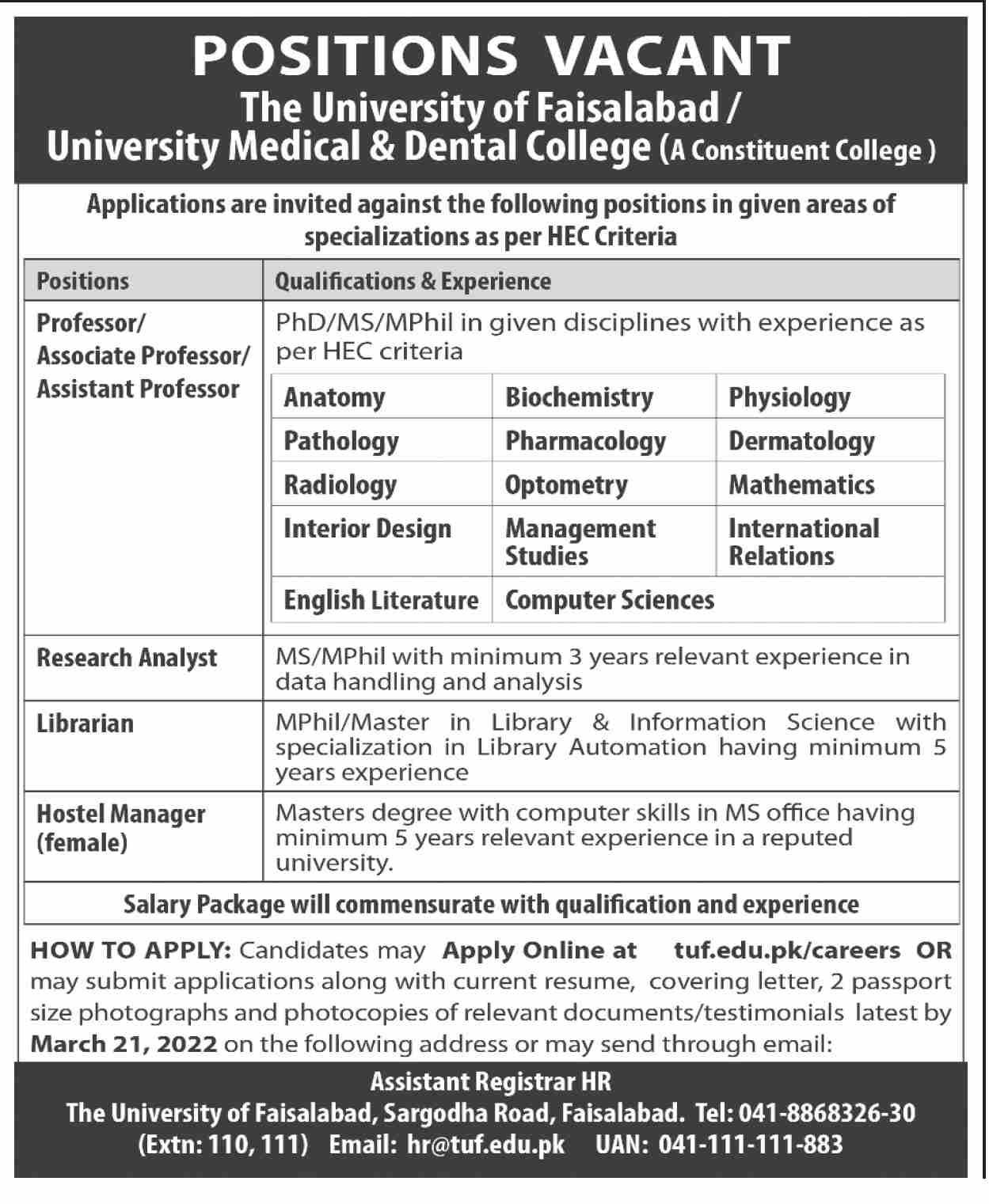 University Medical & Dental College Jobs March 2022