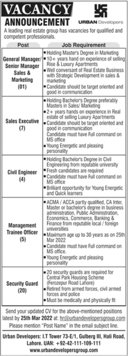 Urban Developers Jobs March 2022
