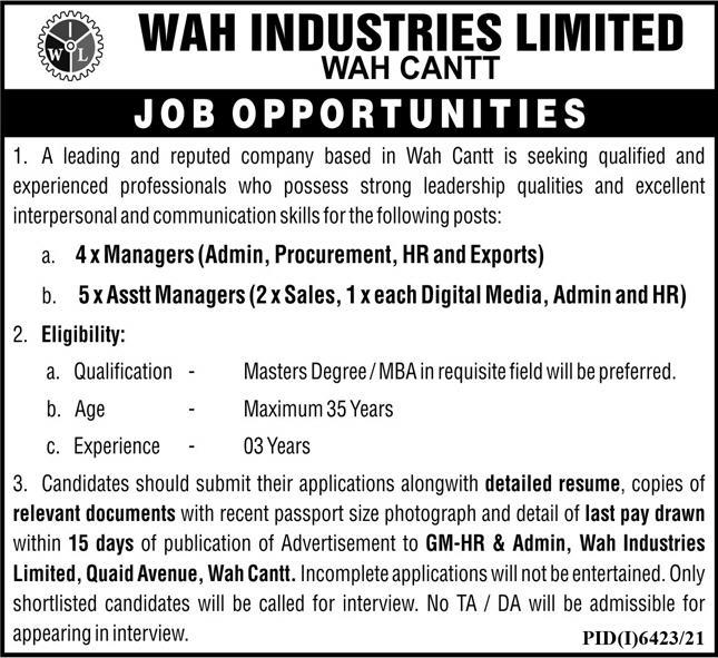 WAH Industries Limited JObs March 2022