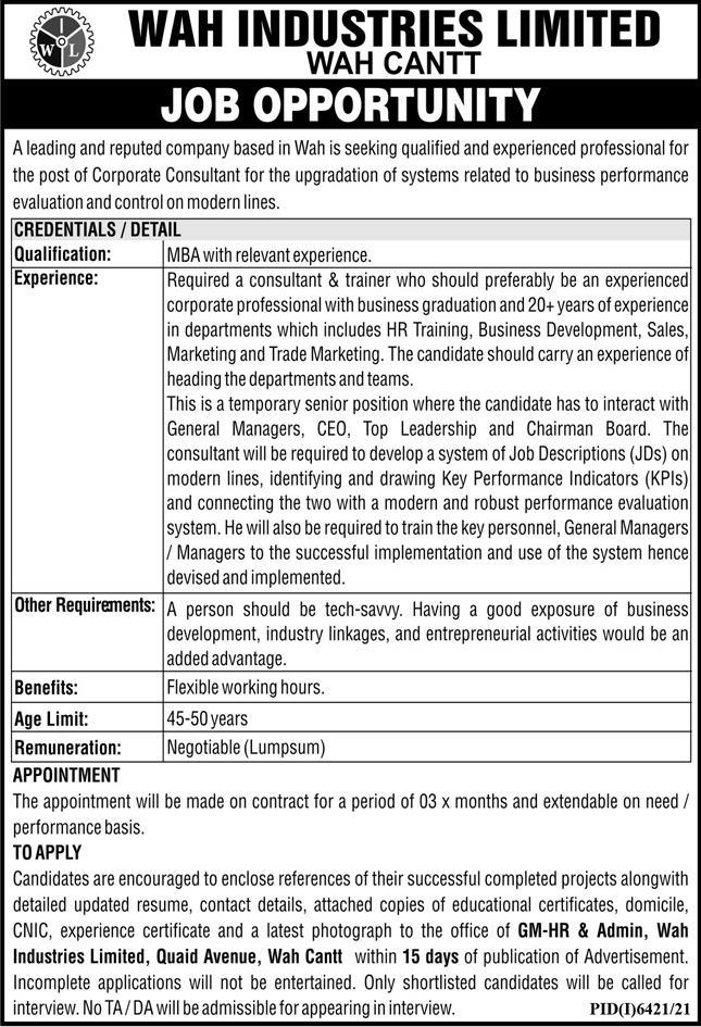 WIL Wah Industries Limited Jobs March 2022