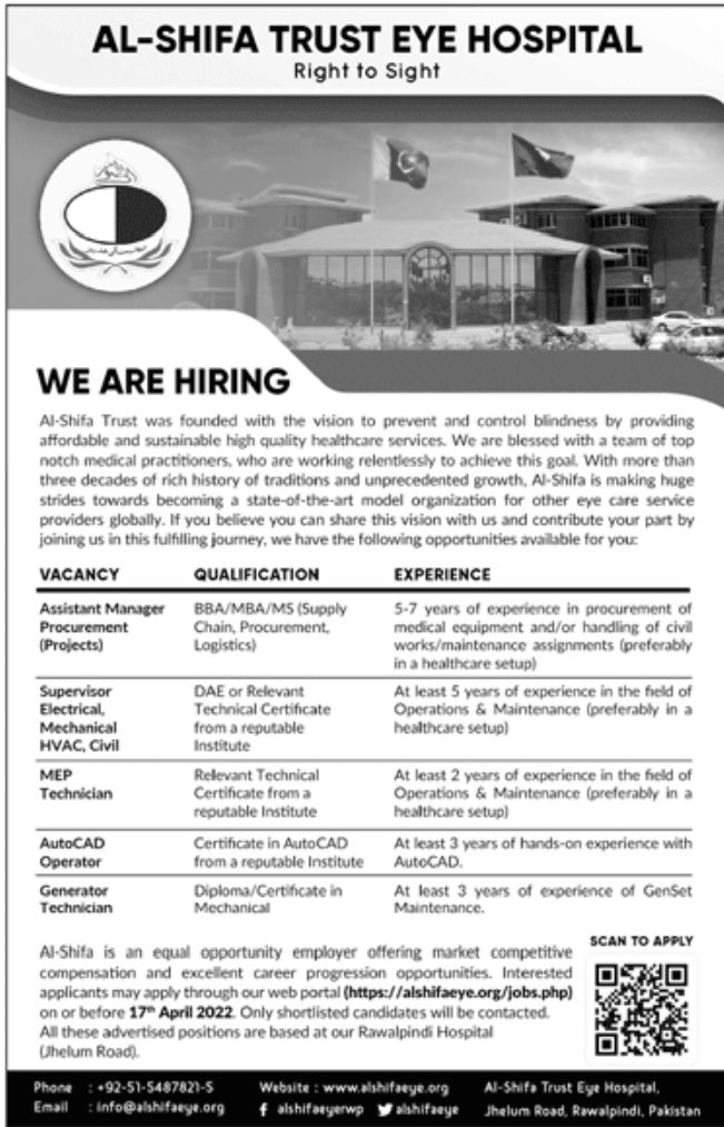 Al Shifa Trust Eye Hospital Jobs April 2022