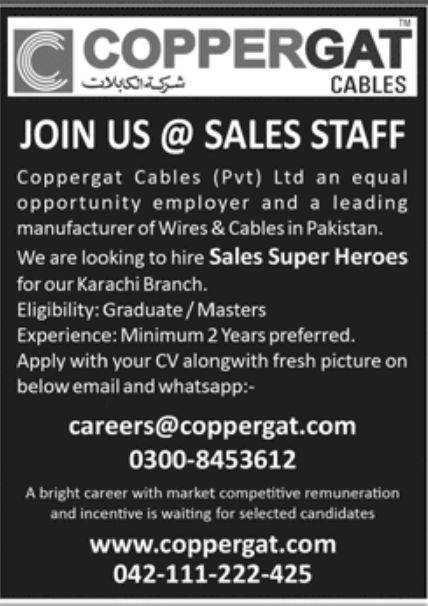 Coppergat Cables Pvt Ltd Jobs April 2022