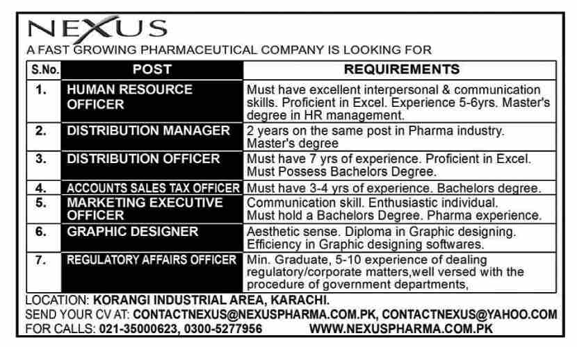 NEXUS Fast Growing Pharmaceutical Company Jobs April 2022