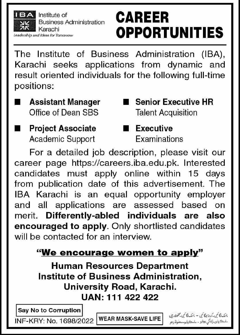 The Institute of Business Administration IBA Karachi Jobs April 2022