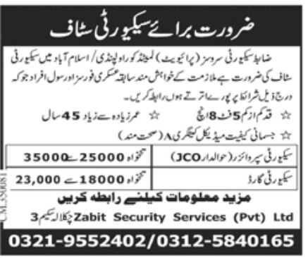 Zabit Security Services Pvt Ltd Jobs April 2022