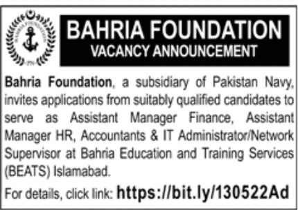 Bahria Foundation Jobs May 2022