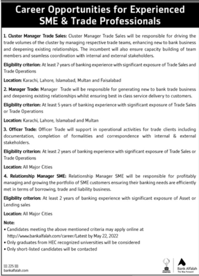 Bank Alfalah Jobs May 2022