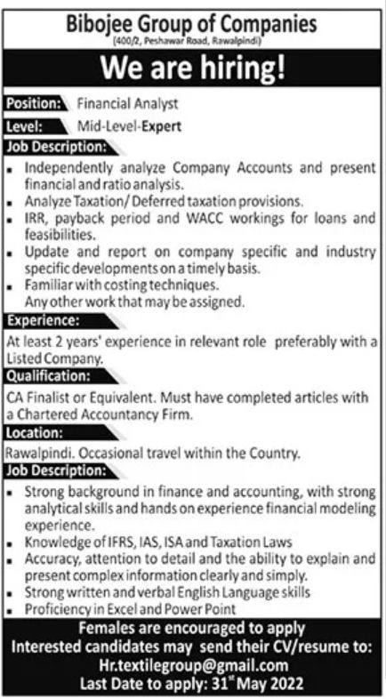 Bibojee Group of Companies Jobs May 2022