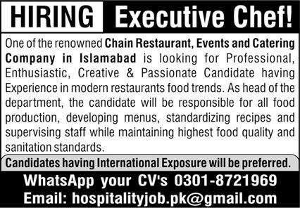 Catering Company Islamabad Jobs May 2022