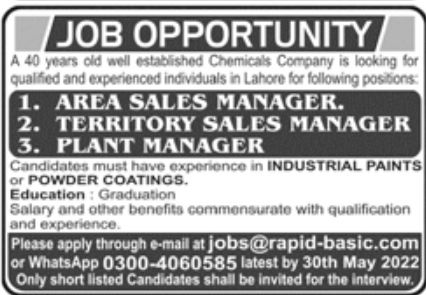 Chemicals Company Jobs May 2022