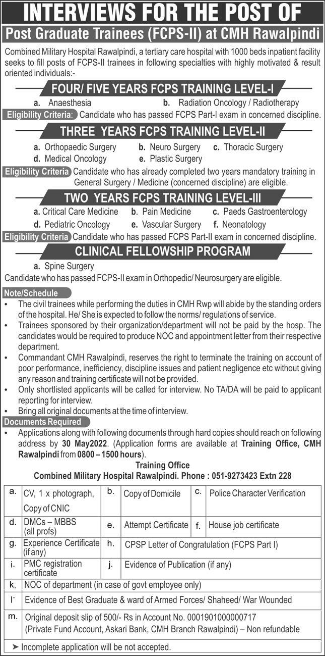 Combined Military Hospital Rawalpindi Jobs May 2022
